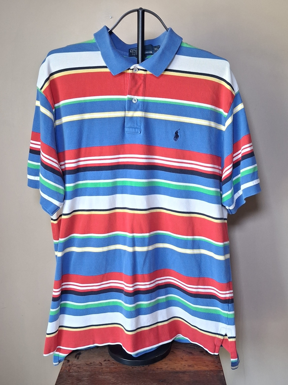 POLO Ralph Lauren Men's M Multicolor Striped Collared Short Sleeve Polo; Sz. XL